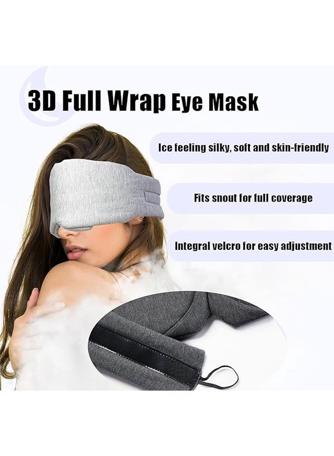 قناع النوم، أقنعة عيون معزولة عن الضوضاء للنساء والرجال، أغطية عيون تعتم مع سدادات أذن سيليكون، مجموعة تبريد، أقنعة عيون ثلاثية الأبعاد قابلة للتعديل للسفر (رمادي فاتح) - Image 4